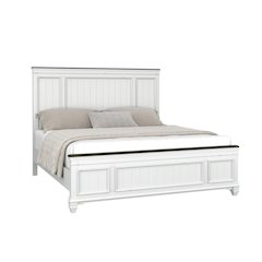 Clelane Shiplap Wood Panel Bed, King, Weathered White and Gray