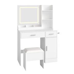 Makeup Vanity Set, Vanity Desk with Stool, LED Light Mirror, White