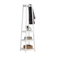 Vassen Coat Rack with 3-Tier Storage Shelves in White Finish