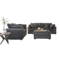 Belvoir 3-Piece Living Room Set, Sofa Loveseat and Ottoman, Charcoal