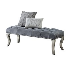 Decor Maxem Tufted Fabric Upholstered Seat with Nailhead Trim Bench, Gray