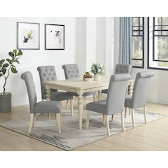 Amonia 7-Pc Dining Set, Turned-Leg Dining Table with 6 Tufted Chairs, Gray
