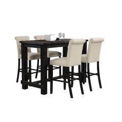 Leviton Antique Black Finished Wood 5-Pc Pub Set, Table with 4 Bar Stools, Tan
