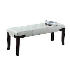 Linon White Leather Tufted Ottoman Bench