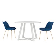 Avant 3-Piece Round Dining Set, Trestle Dining Table with 2 Side Chairs, Blue