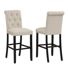 Leviton Solid Wood Tufted Asons Barstool, Set of 2, Tan