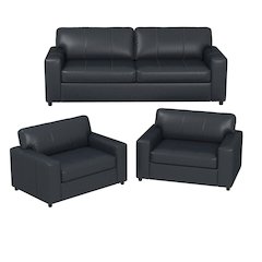 Sakan Leather Upholstered 3-Piece Living Room Set, Sofa and 2 Cutler Chairs