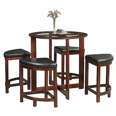 Cylina Solid Wood Glass Top Round Counter Height Table with 4 Stools