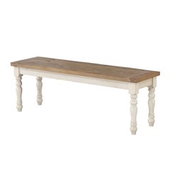 Prato Two-Tone Wood Dining Bench, Antique White and Distressed Oak