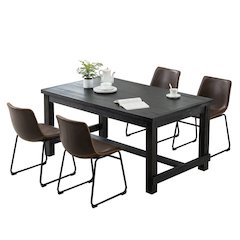 Lotusville Antique Wood Finished Dining Set: Table and Four Chairs, Brown