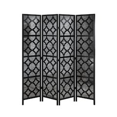 Quarterfoil Diamond Design 4-Panel Room Divider, Black