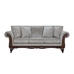 Hernen Carved Wood Frame Gray Sofa