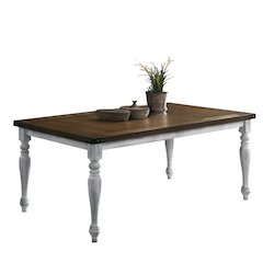 Salines Two-tone Wood Turned Leg Dining Table, Rustic White and Oak