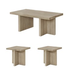 Mchome 3-Piece Coffee Table Set, Coffee Table and Two End Tables, Oak Finish