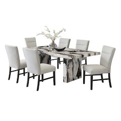 Cavira Modern Faux Marble Dining Table with 6 Chairs