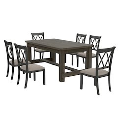 Hensfield 7-Piece Dining Set, Dining Table with 6 Cross-back Chairs, Rich Black