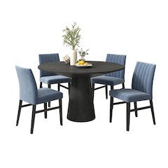 Butler 5-Piece Round Dining Set, Pedestal Dining Table with 4 Side Chairs, Blue