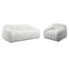 Adell Polar Bear 2-Piece Living Room Set, Sofa and Swivel Chair, Ivory White