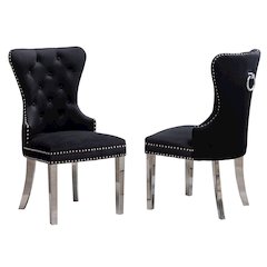 Montura Contemporary Tufted Velvet Chair with Nailhead Trim, Set of 2, Black
