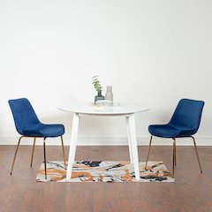 Aufurr 3-Pc Dining Set, White Round Dining Table with 2 Chairs, Blue