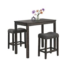 Gray 3 Piece Counter Height Dining Table Set, Tall Design in Taupe Finish