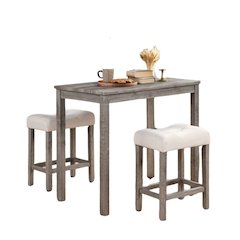 Gray 3 Piece Counter Height Dining Table Set, Tall Design in Taupe Finish