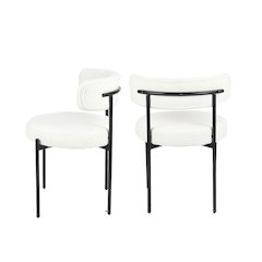 Burbank Modern Round Boucle Dining Chairs, Set of 2, White