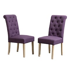 Habit Solid Wood Tufted Parsons Purple Dining Chair, Set of 2