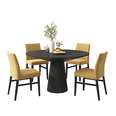 Butler 5-PC Round Dining Set, Pedestal Dining Table with 4 Side Chairs, Yellow
