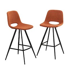 Porth Fabric Kitchen 28.25" Barstools, Set of 2, Orange