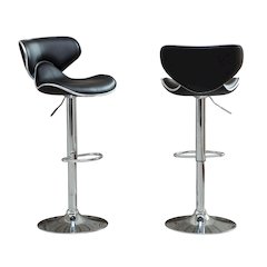Masaccio Black Leatherette Adjustable Swivel Barstool Chrome Base, Set of 2