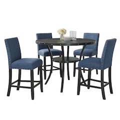 Blue Counter Height Dining Table Set with Tall Chairs, 5-Piece