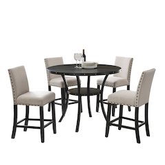Beige Tan Counter Height Dining Table Set with Tall Chairs, 5-Piece