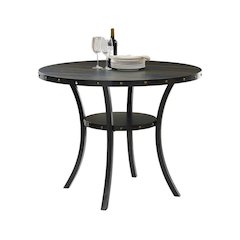 Gray Round  Counter Height Dining Table with Open Shelf, Metal Base Wooden Table