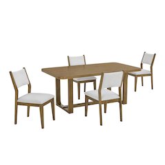 Parker 5-Piece Dining Set, Trestle Dining Table with 4 Stylish Chairs, Light Oak