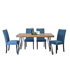 Amisos 5-Pc Dining Set, Hairpin Dining Table with 4 Chairs, Blue