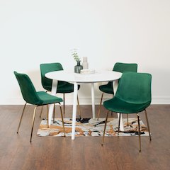 Aufurr 5-Pc Dining Set, White Round Dining Table with 4 Chairs, Green