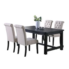 Leviton Antique Black Finished Wood Dining Set, Table with Four Chairs, Tan