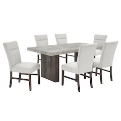 Sorlen Modern 7-Piece Dining Set, 3D Faux Concrete Table with 6 Chairs