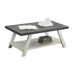 Athens Contemporary Two-Tone Wood Shelf Coffee Table in Weathered Charcoal/Beige