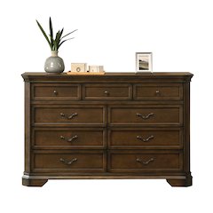 Maderne Traditional Wood 9-Drawer Dresser, Antique Walnut Finish