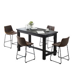 Lotusville Antique Wood Counter Height Dining Set: Table and Four Chairs, Brown