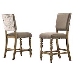 Birmingham Script Printed Driftwood Finish Counter Height Dining Chair, Set of 2