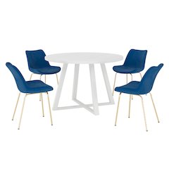 Avant 5-Piece Round Dining Set, Trestle Dining Table with 4 Side Chairs, Blue