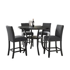 Biony Espresso Wood Counter Height Dining Set with Gray Fabric Nailhead Stools