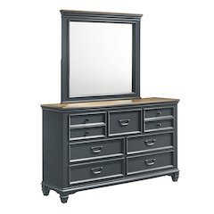 Clelane Wood 7-Drawer Dresser with Mirror, Slate Blue