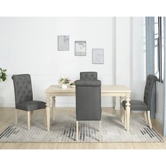 Amonia 5-Pc Dining Set, Turned-Leg Dining Table with 4 Tufted Chairs, Charcoal