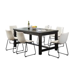 Lotusville Antique Wood Finished Dining Set: Table and Six Chairs, White