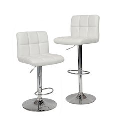 Biscc 2 Swivel Elegant PU Leather Modern Adjustable Hydraulic Bar Stools, White