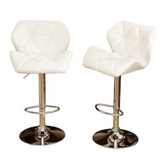 Glasgow Contemporary Tufted Adjustable Height White Bar Stools, Set of 2